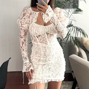 New with tag: For Love And Lemons Off White Lace Long Puff Balloon Sleeve Dress